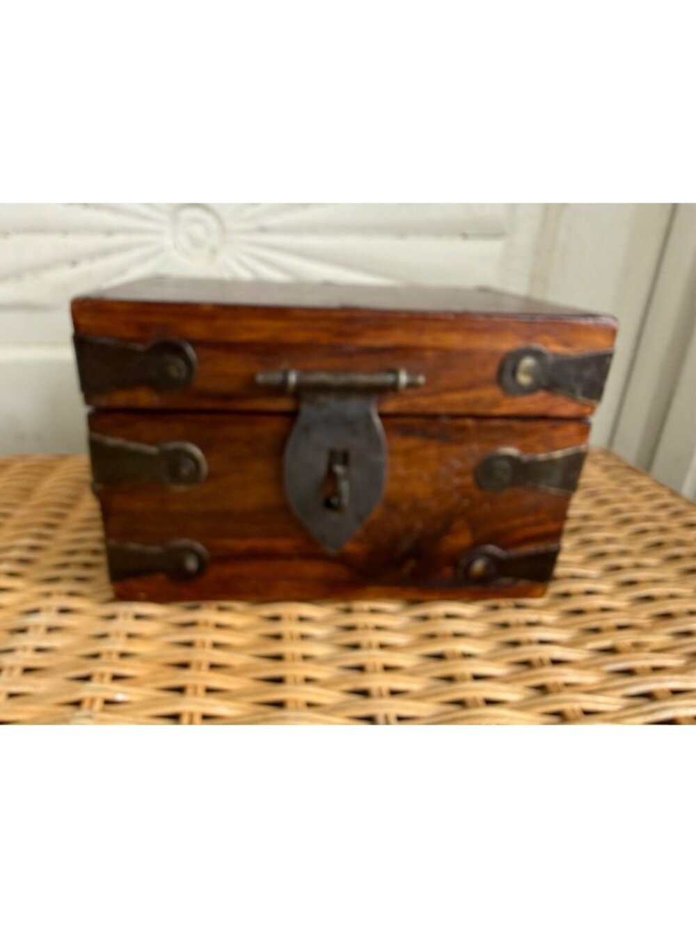 Vintage Gothic Medieval Wood Chest/Box Iron Straps/Hardware Trinket Jewelry